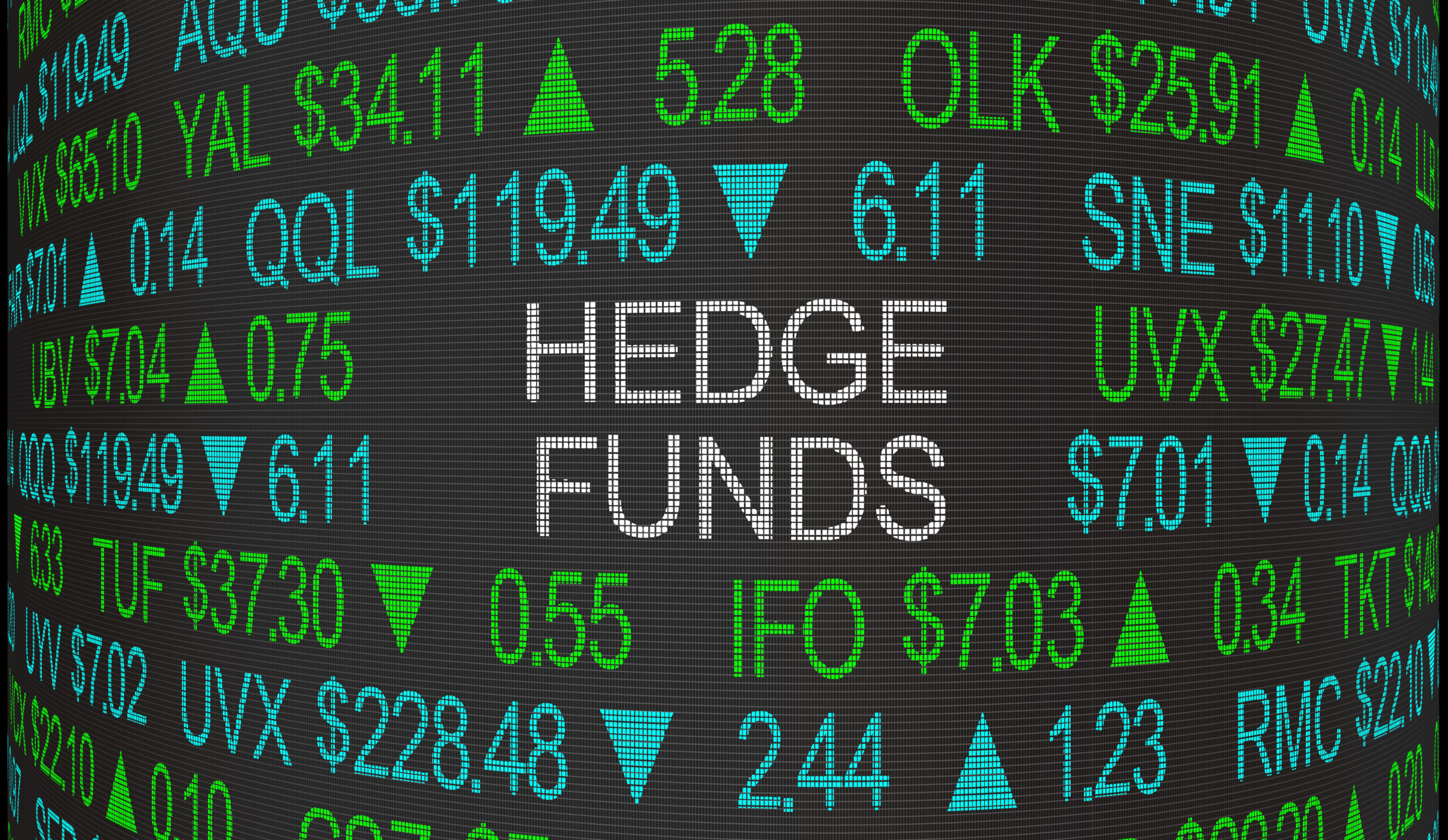 hedge funds.Hedge Funds Stock Market Investing Ticker 3d Illustration